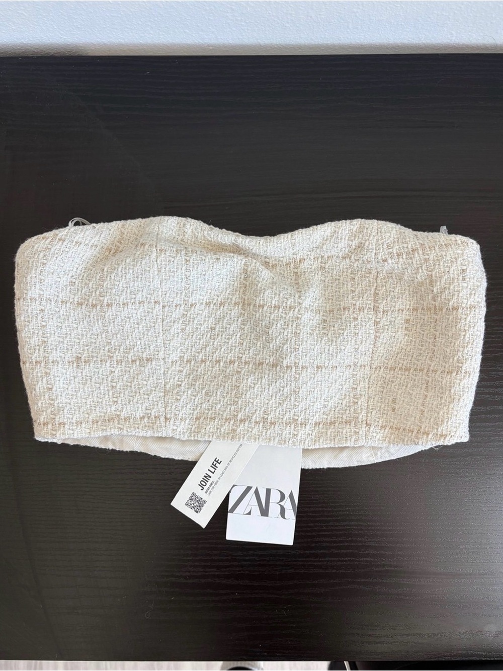 Zara Cream Tweed Strapless Crop Top